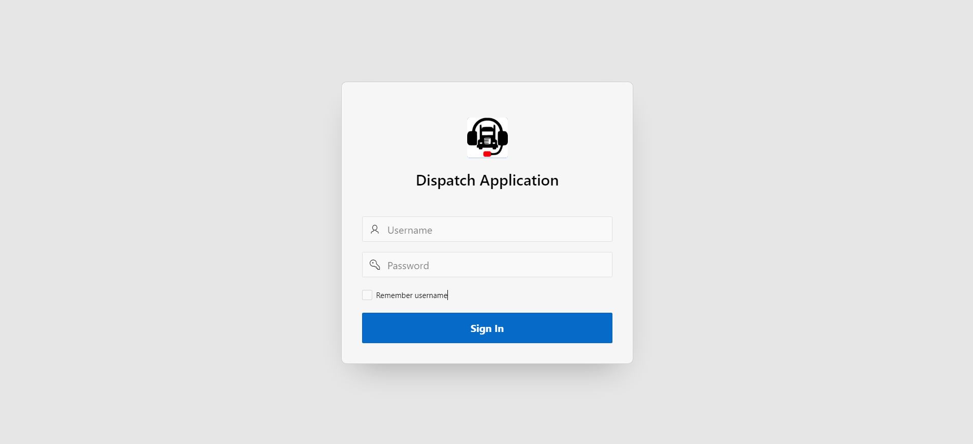 Dispatch Application Login Screen